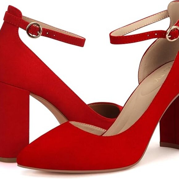 New Closed Toe Pumps 3-Inch Chunky Heels Pumps Ankle Strap Dress Wedding Shoes - Picture 1 of 9